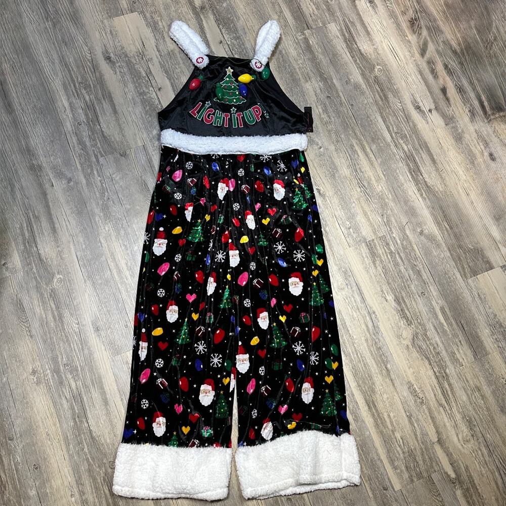 No Boundaries Women's Light Up Christmas Overalls Pajamas Size XL 15/17 Velour